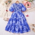thumbnail image 2 of Bjutir Dress For Girls Summer Sweet Sleeve Print For Kids Girls Dresses Blue Size 7-8 Years, 2 of 3