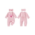 thumbnail image 2 of BemeyourBBs Newborn Baby Girls Stripe Romper Daddy's Girl Outfits Letter Bow Embroidery Long Sleeve Jumpsuit with Headband Set, 2 of 9