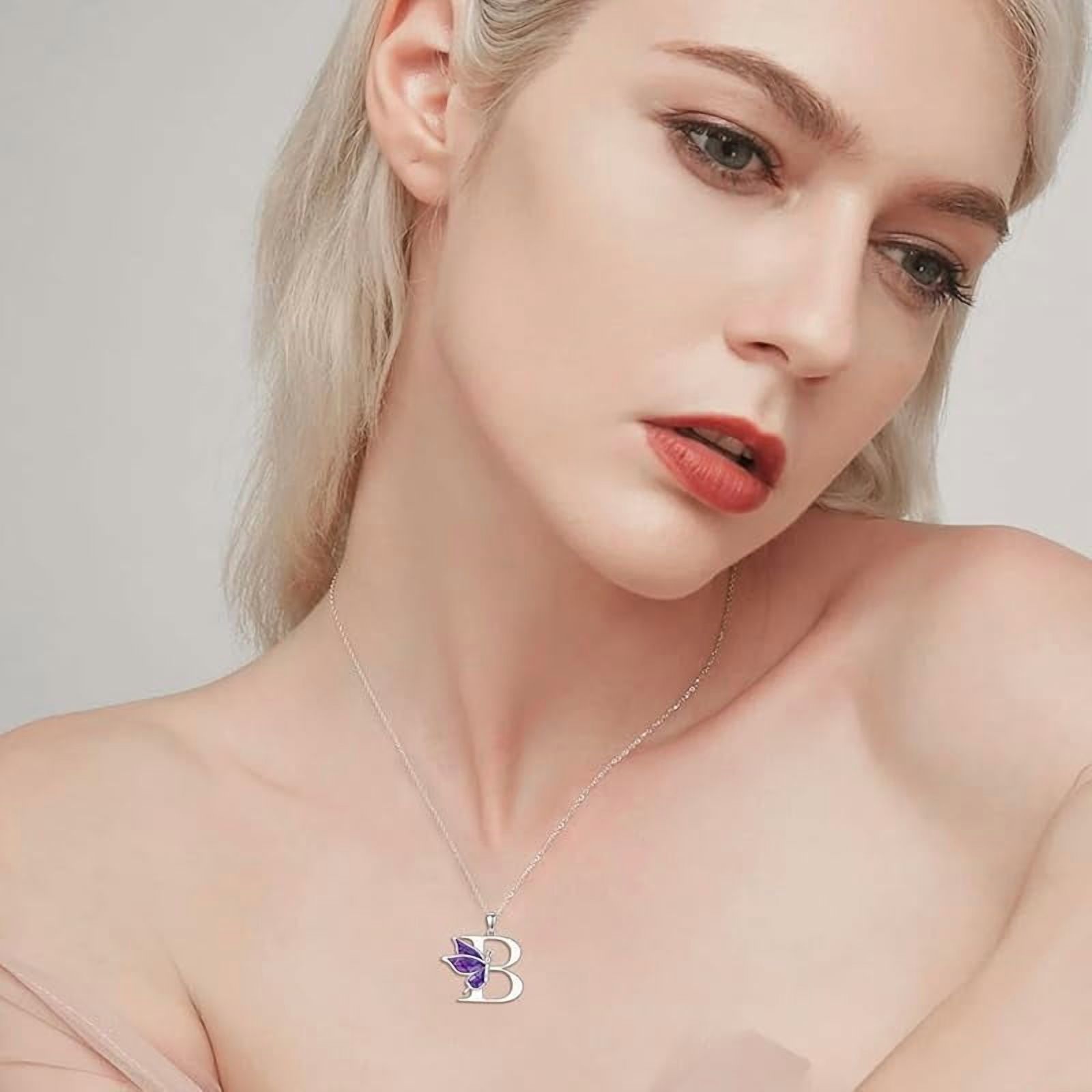 AOBOCO Initial Necklace for Women 925 Sterling Silver Purple Butterfly with A-Z 26 Letters Pendant Necklace for Graduation Gifts
