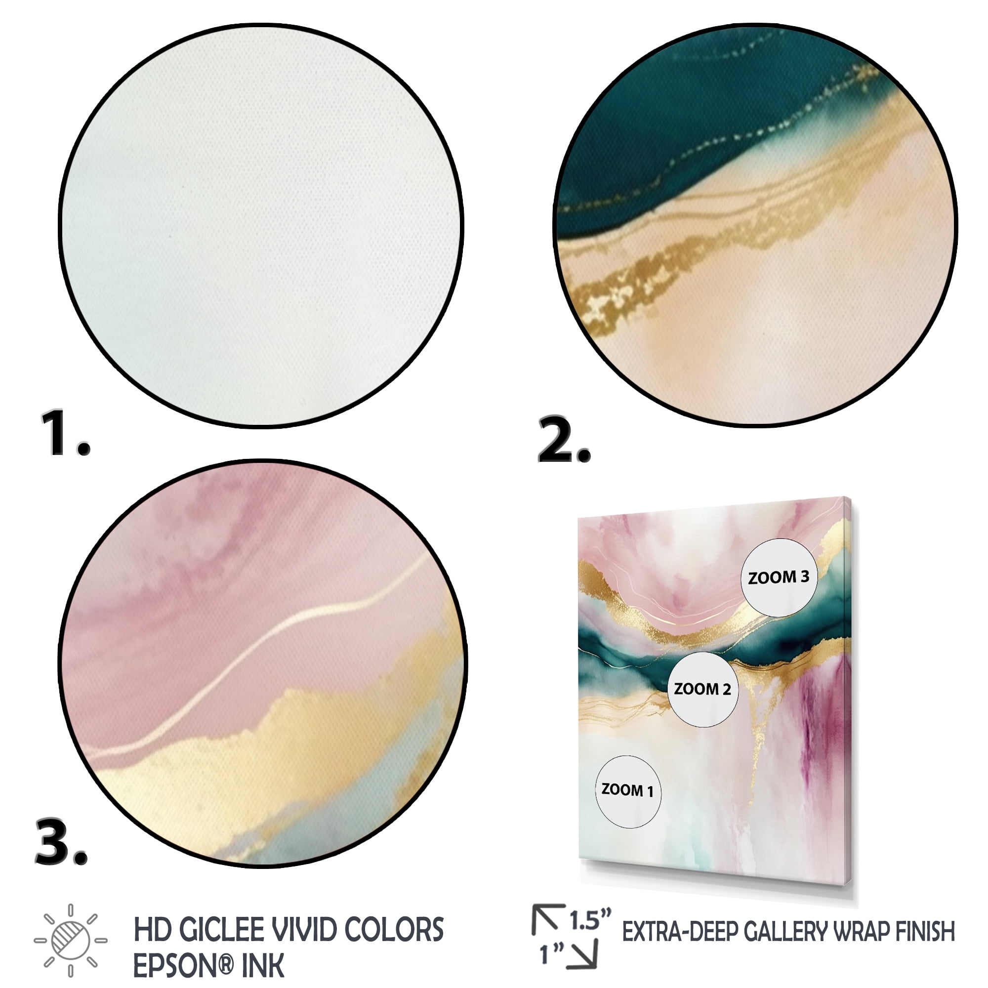 Designart Abstract Geode Pink And Green Marble IV Canvas Wall Art