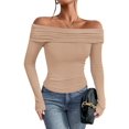 thumbnail image 3 of Women's Off The Shoulder Tops Long Sleeve Slim Fitted Y2K Sexy Going Out Nightout Blouse Shirts, 3 of 6