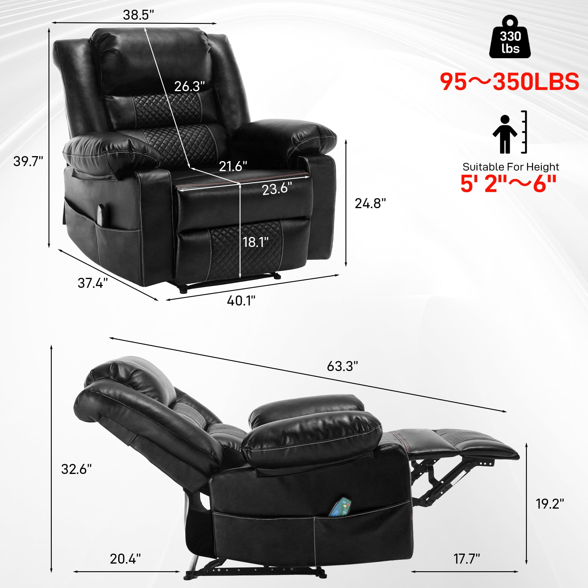 Aukfa Power Lift Recliner Chair with Massage & Heating, Breathable Leather  Reclining Sofa,Black