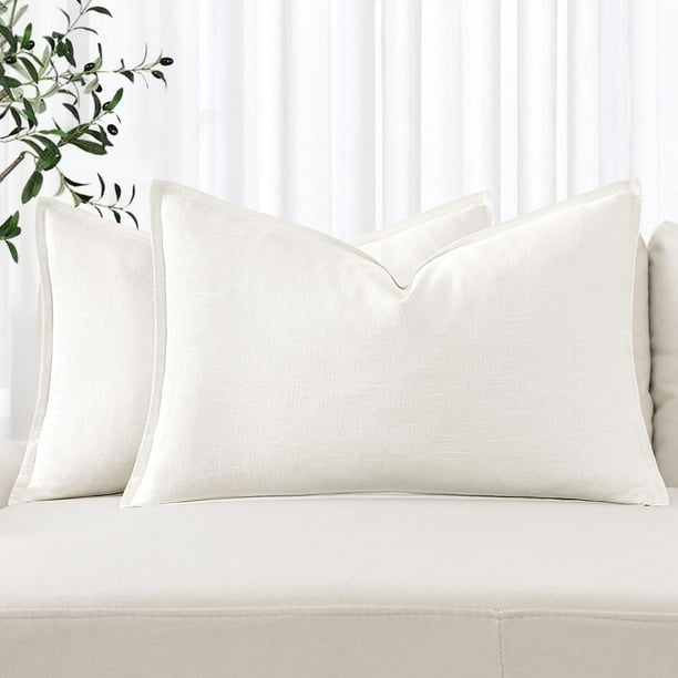 Fundas de Almohada MIULEE Decorativas de Lino 30x50 cm Blanco Crema x2