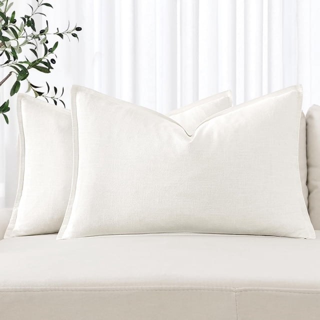 Fundas de Almohada MIULEE Decorativas de Lino 30x50 cm Blanco Crema x2