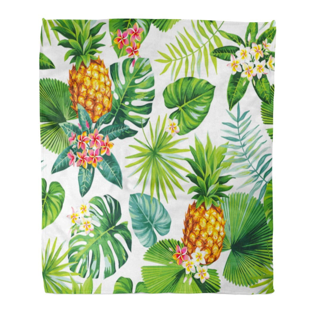SIDONKU Flannel Throw Blanket Green Exotic Hawaiian Pineapples Tropical
