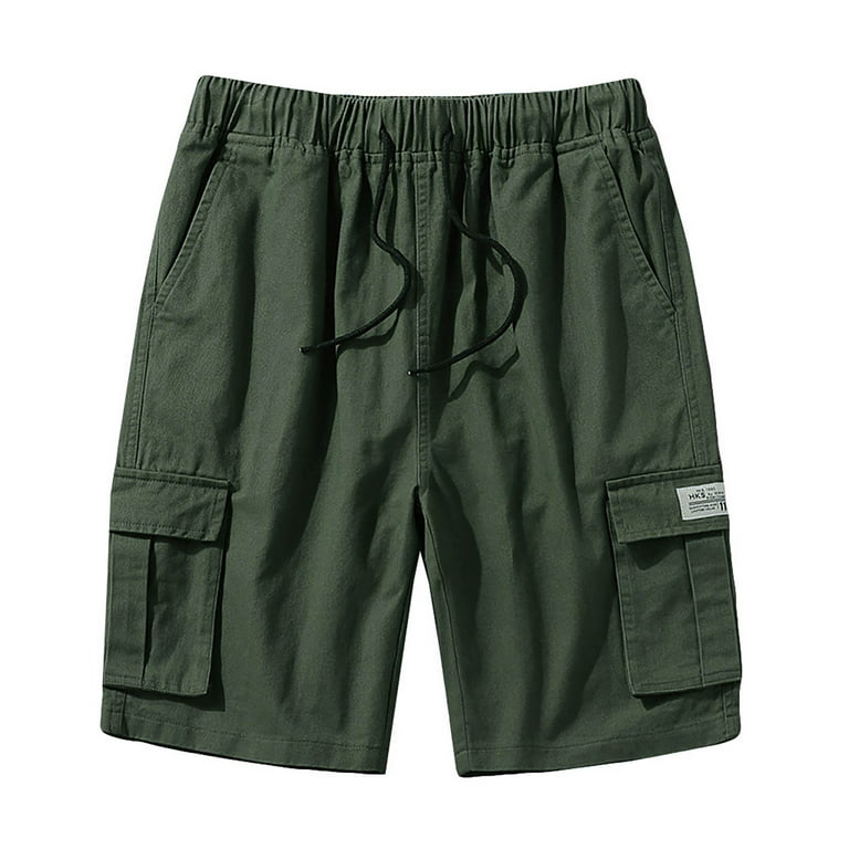 Yydgh Men's Cargo Shorts Elastic Waist Drawstring Loose Hiking Shorts Casual Summer Lightweight Cargo Shorts Streetwear Army Green XXL, Size: 2XL