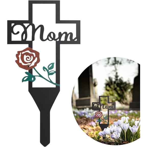Metal Cross Garden Stake Graves Cemetery Decorations, Cemetery Memorial Cross Stake for Dad, Metal Cross Yard Stake Grave Markers, Memorial Signs Marker for Dad Grave