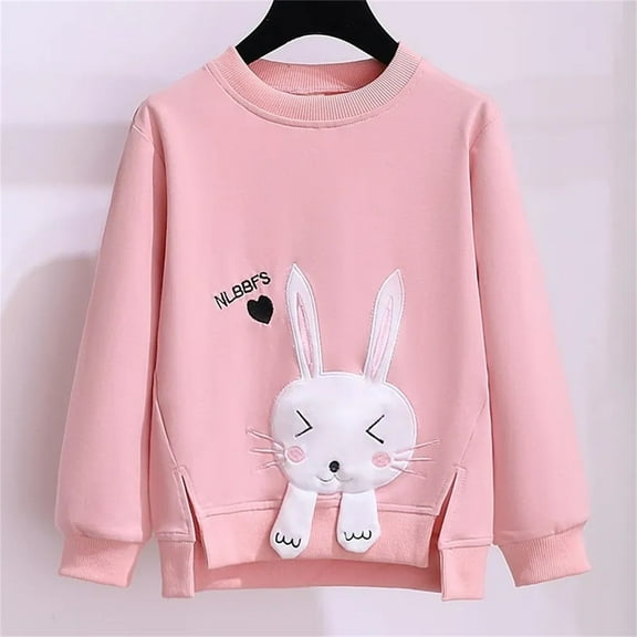 Blczomt Girls' Shirts Animal Print Cute Cotton Sweatshirt Loose Fashion Pink Pullover Clothes for Girls