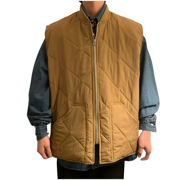 KeShDi Black Vest Men Casual Solid Color Zipper Pocket Sleeveless Hoodless Casual Outwear Jackets Brown 2X