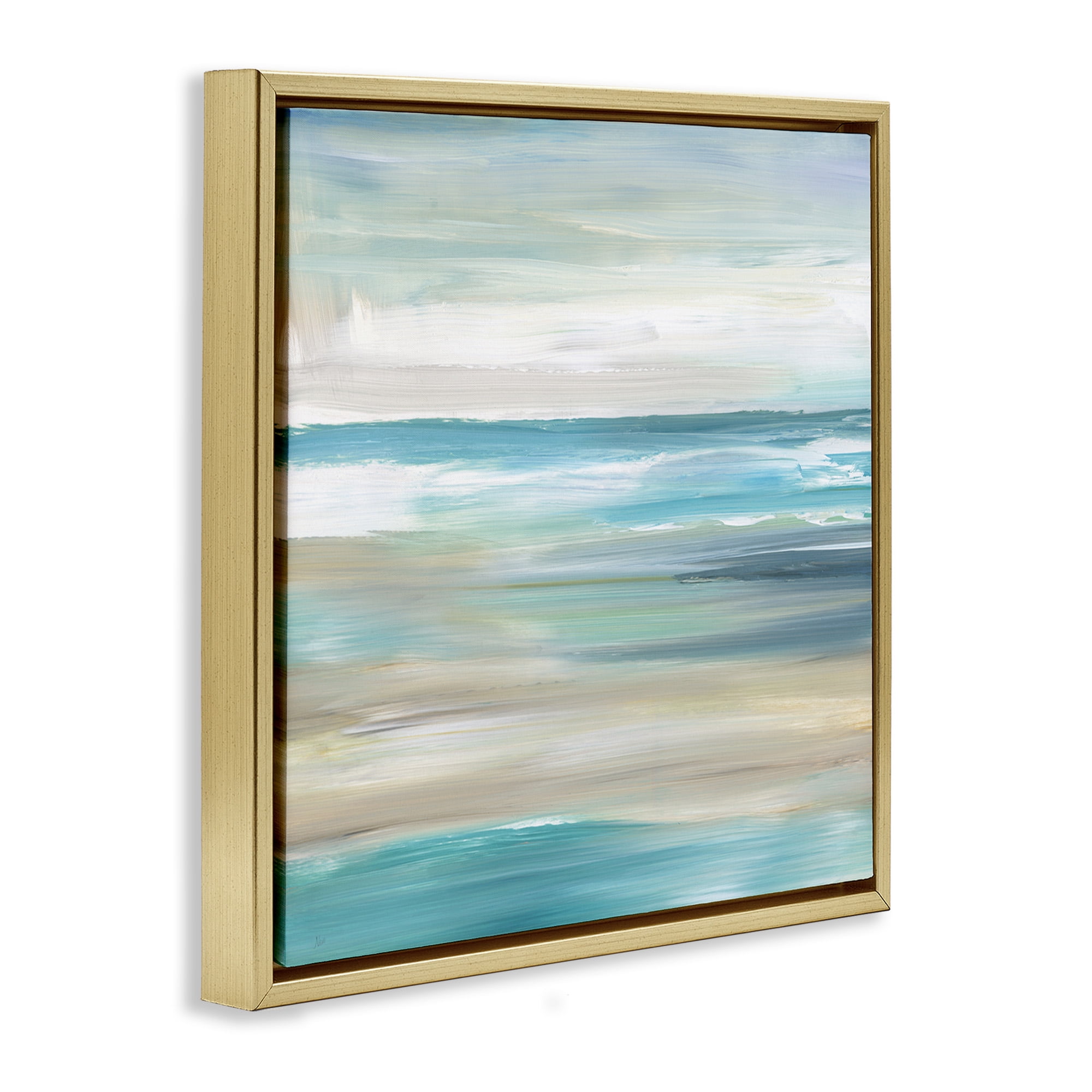 Stupell Industries Abstract Beach Sand Ocean Waves Nature Painting Gold Floater Framed Canvas Art Print Wall Art, 25 x 25