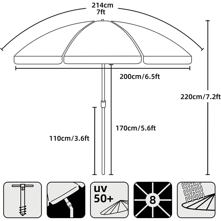 Ammsun 7 Ft Heavy Duty Beach Umbrella, Blue Stripes photo 6