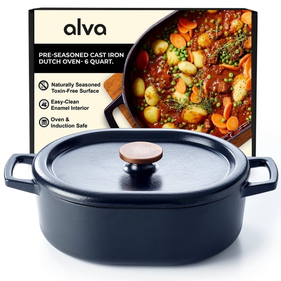 Alva Nori Enameled Cast Iron Dutch Oven 6Qt. - Oven Safe and Made without Harmful Chemicals - Induction and All Stovetop Compatible with Even Heat Distribution