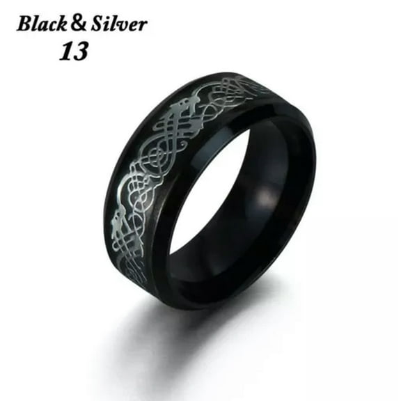 QQTDFG Size 6-13 Stainless Steel Men's Rings Dragon Wedding Band Titanium-black&silver-10