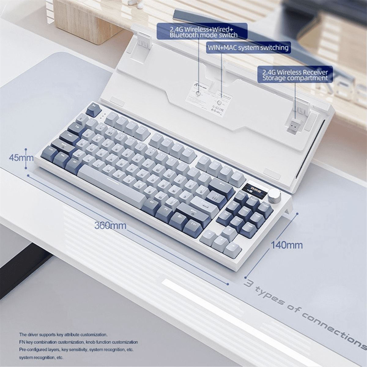 K86 Tri-Mode RGB Hot-Swappable Russian Mechanical Keyboard Russian Wireless Bluetooth Russian Gaming Keyboard,C