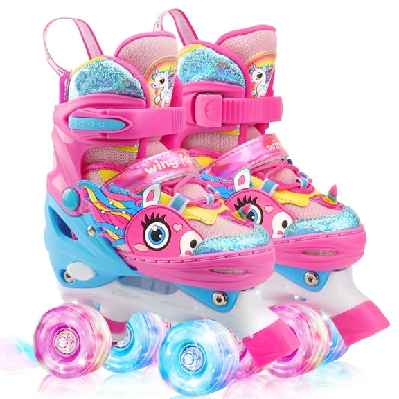 Unicorn Roller Skates for Girls Kids Toddler,Unicorn Quad Skates Shoes W/Light&Adjustable for Gifts