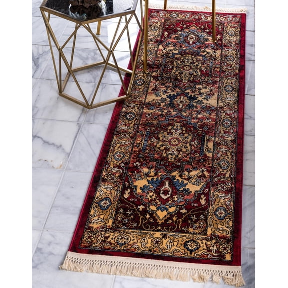 Unique Loom Potomac District Rug Red/Beige 2' 2" x 6' Runner Medallion Traditional Perfect For Bathroom Hallway Mud Room Laundry Room