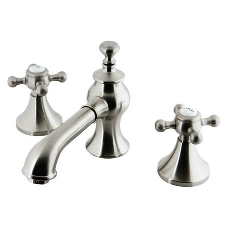 4 Lavatory Faucet Satin Kingston Brass KC7068BX Widespread Lavatory Faucet with Brass Pop-Up Cross Handle, Satin Nickel ()