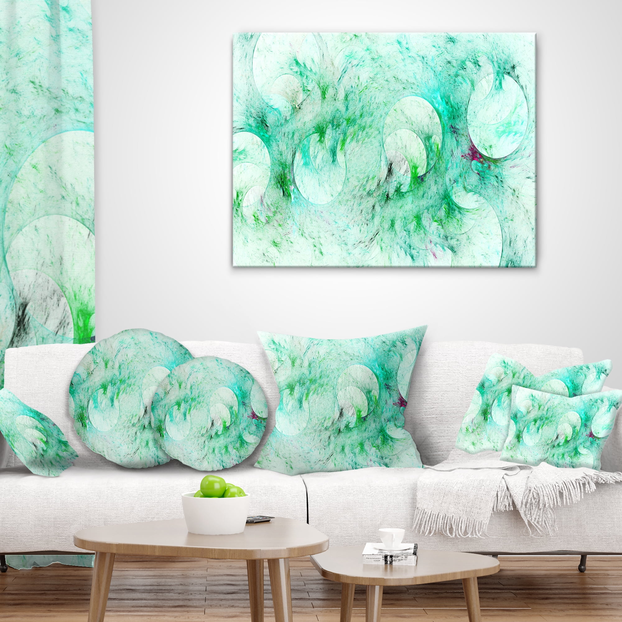 Designart Green Circles Fractal Texture - Abstract Throw Pillow - 16x16