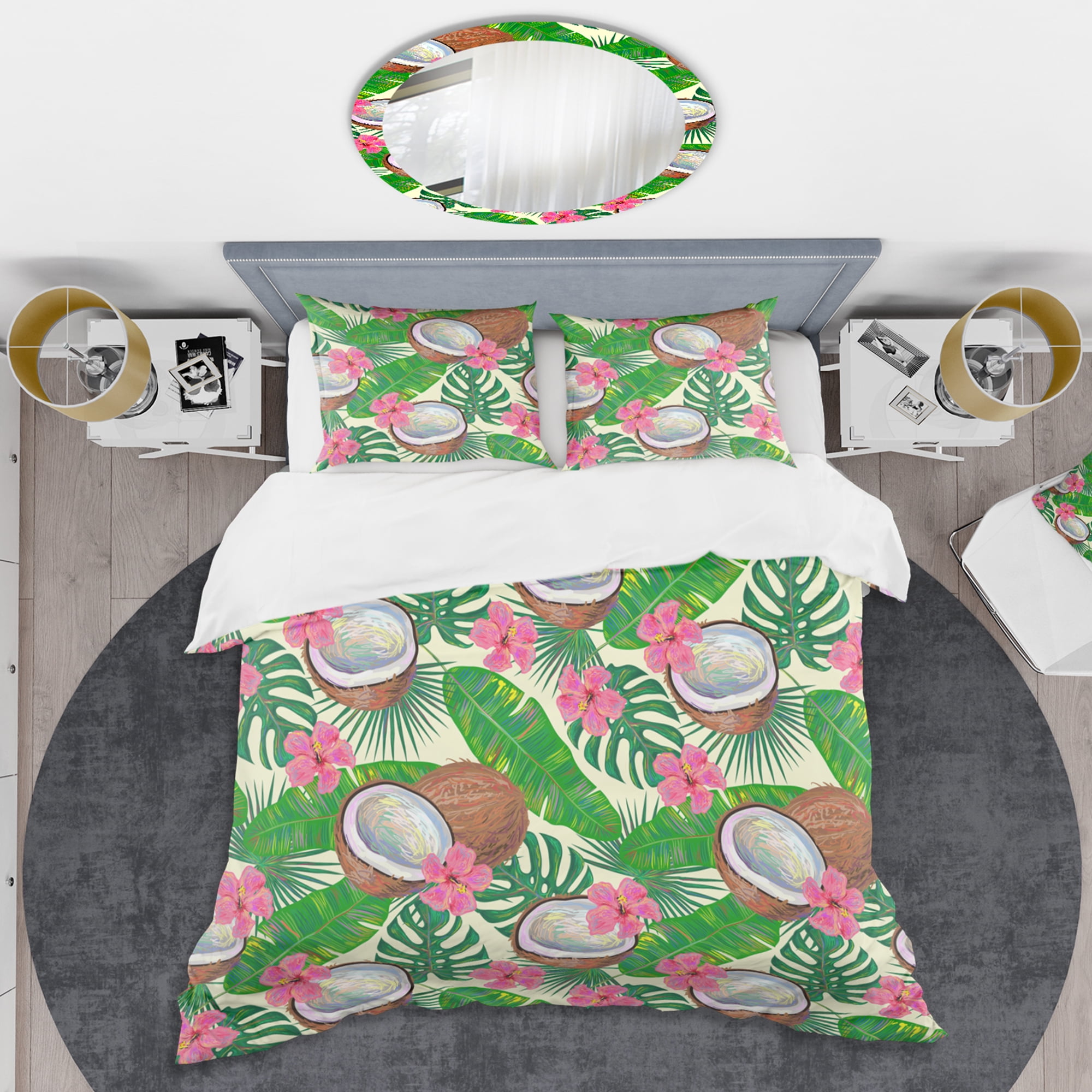 Designart 'Tropical Cooconut and Jungle Flowers' Mid-Century Modern Duvet Cover Set