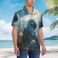 thumbnail image 3 of Yiaed Astronaut Contemplating Planet Print Hawaiian Shirt for Men Short Sleeve Button Down Shirts Beach Shirts for Men,Large, 3 of 7