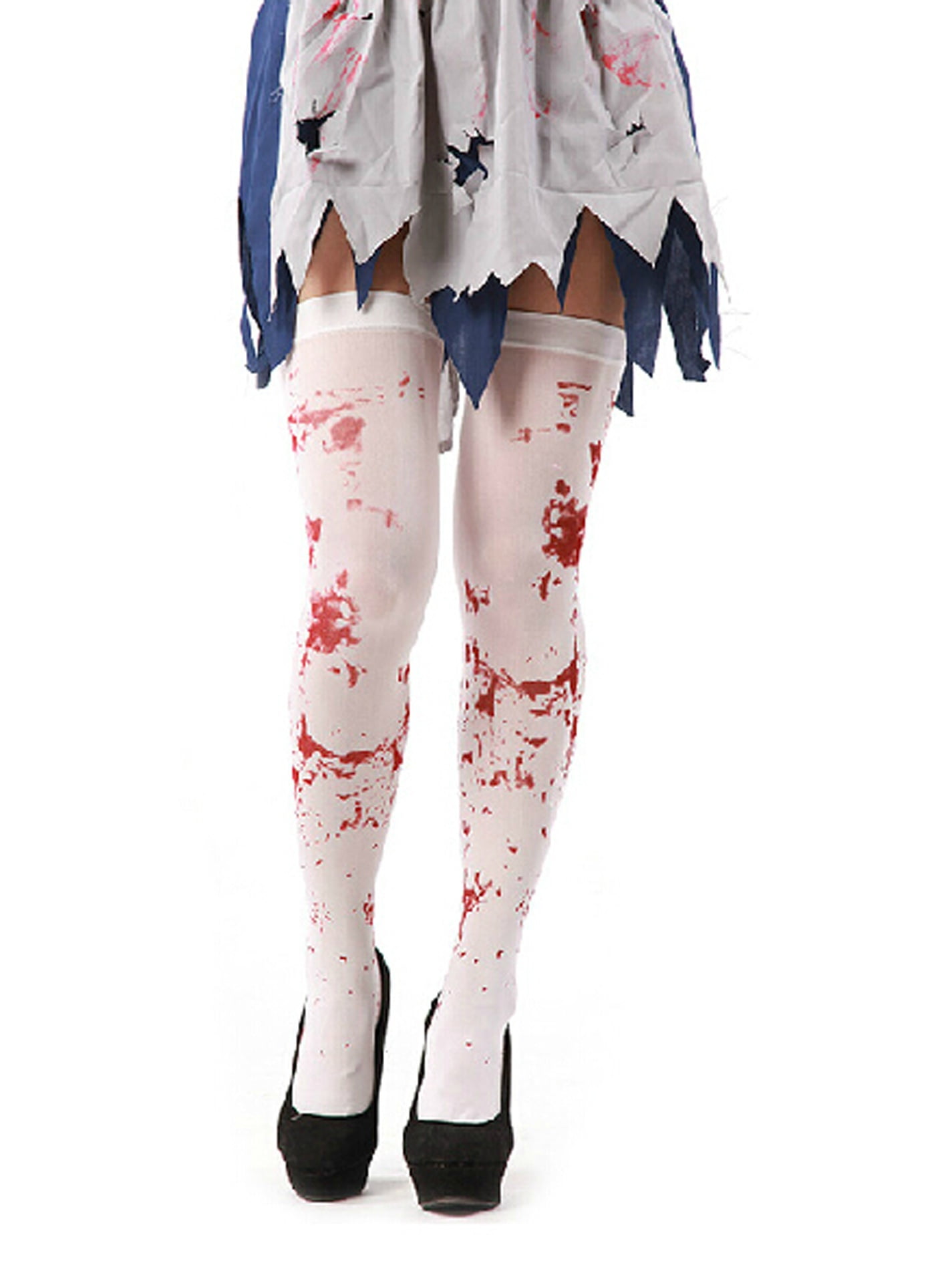 Halloween One Size Spooky Scary Blood White Tights Fancy Dress Costume Bloody 