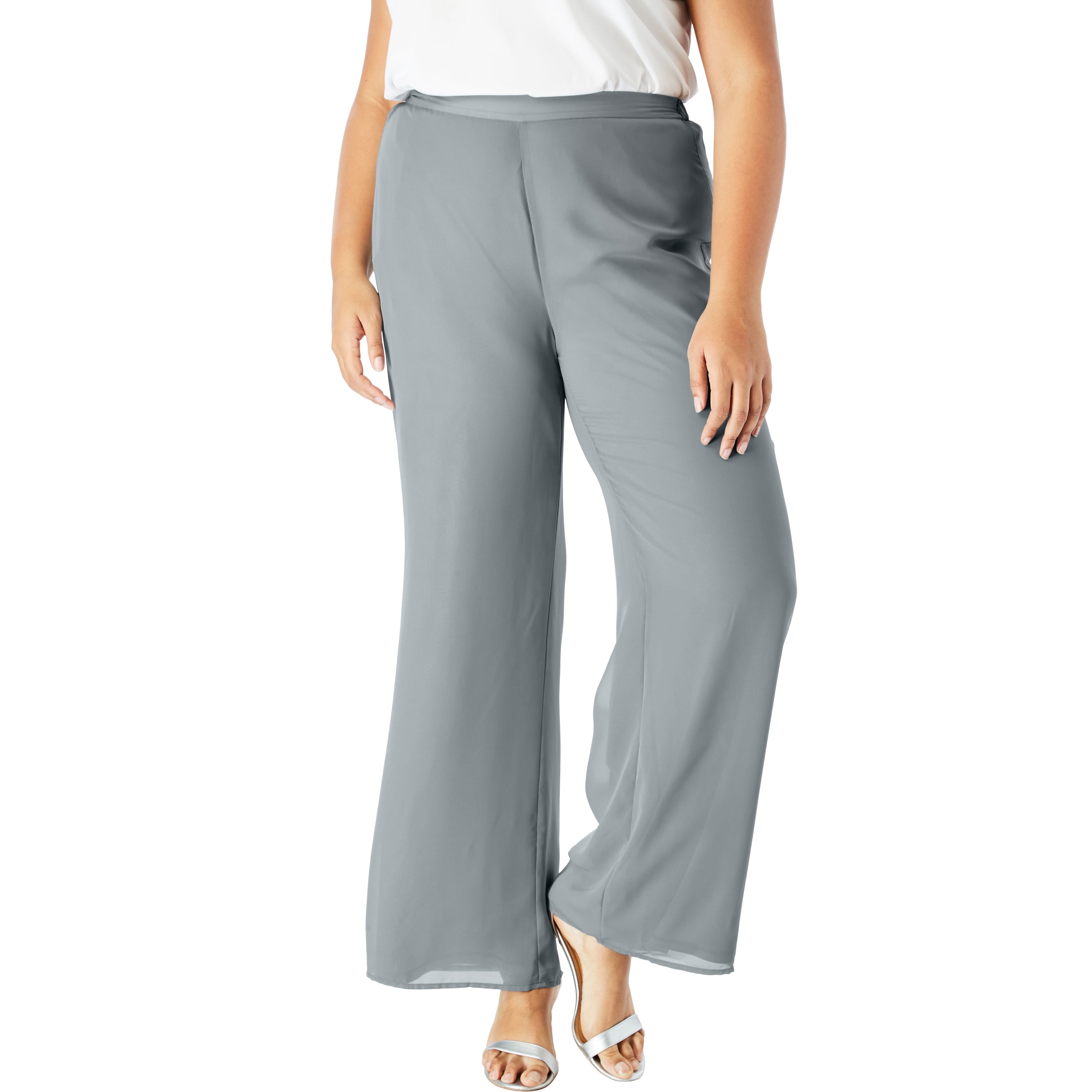 Roamans Womens Plus Size Georgette Wide-Leg Dress Pant Formal Evening Trousers