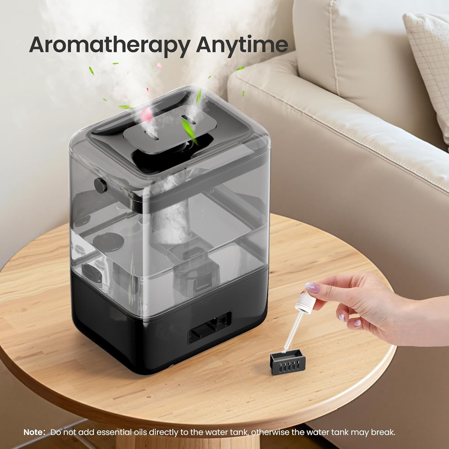 Smart Humidifiers for Bedroom Large Room Home, 6L Cool Mist Top Fill Humidifier with Essential Oil Diffuser, Black