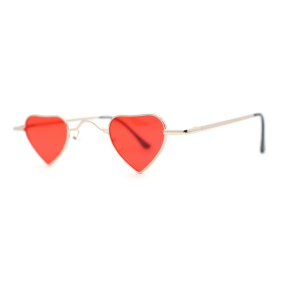 Ditzy Small Heart Shape Dazed Hippie Metal Rim Sunglasses Gold - Red