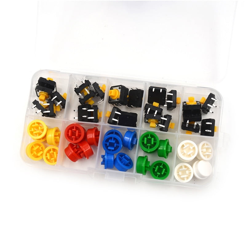 25Set Momentary Tactile Push Button Touch Micro Switch 4P PCB Caps 12x12x7 nx 