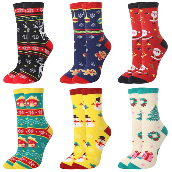 Bocaoying 6Pairs Christmas Socks for Women, Crazy Funny Dress Colorful Novelty Crew Cute Socks, Cute Novelty Winter Xmas Gift Socks for Women Girls Stocking Stuffers