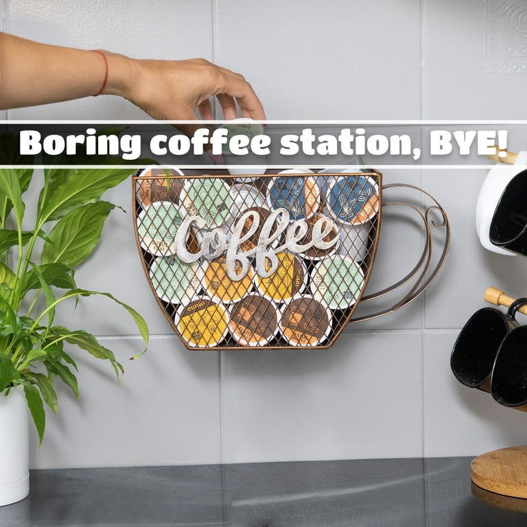 Coffee Station Organizer, Coffee Bar Organizer Countertop,Cup and Lid  Holder Coffee Cup Dispense,Rustic Coffee Bar Decor for Coffee Accessories