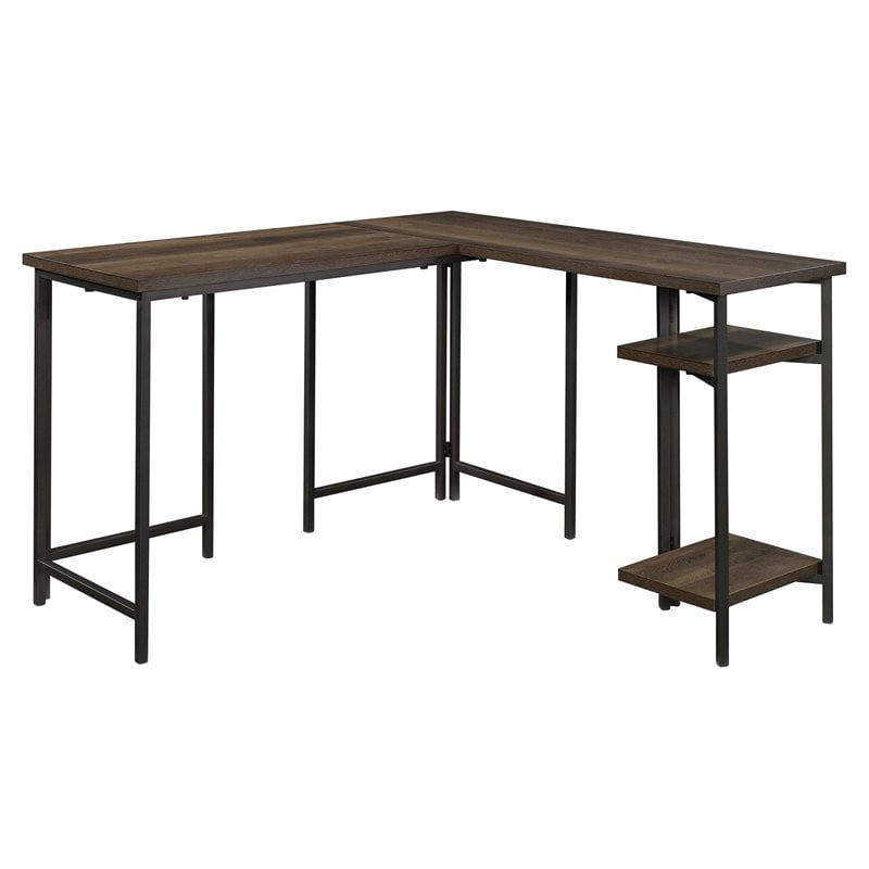 North Avenue L-Shaped Desk with Storage Smoked Oak - Sauder: Home Office Corner Workstation, Open Shelving