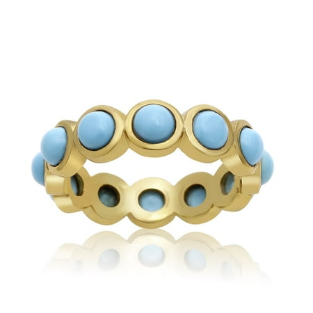 - 10 Carat Turquoise Eternity Ring In 14K Yellow Gold Over Sterling Silver Size 6