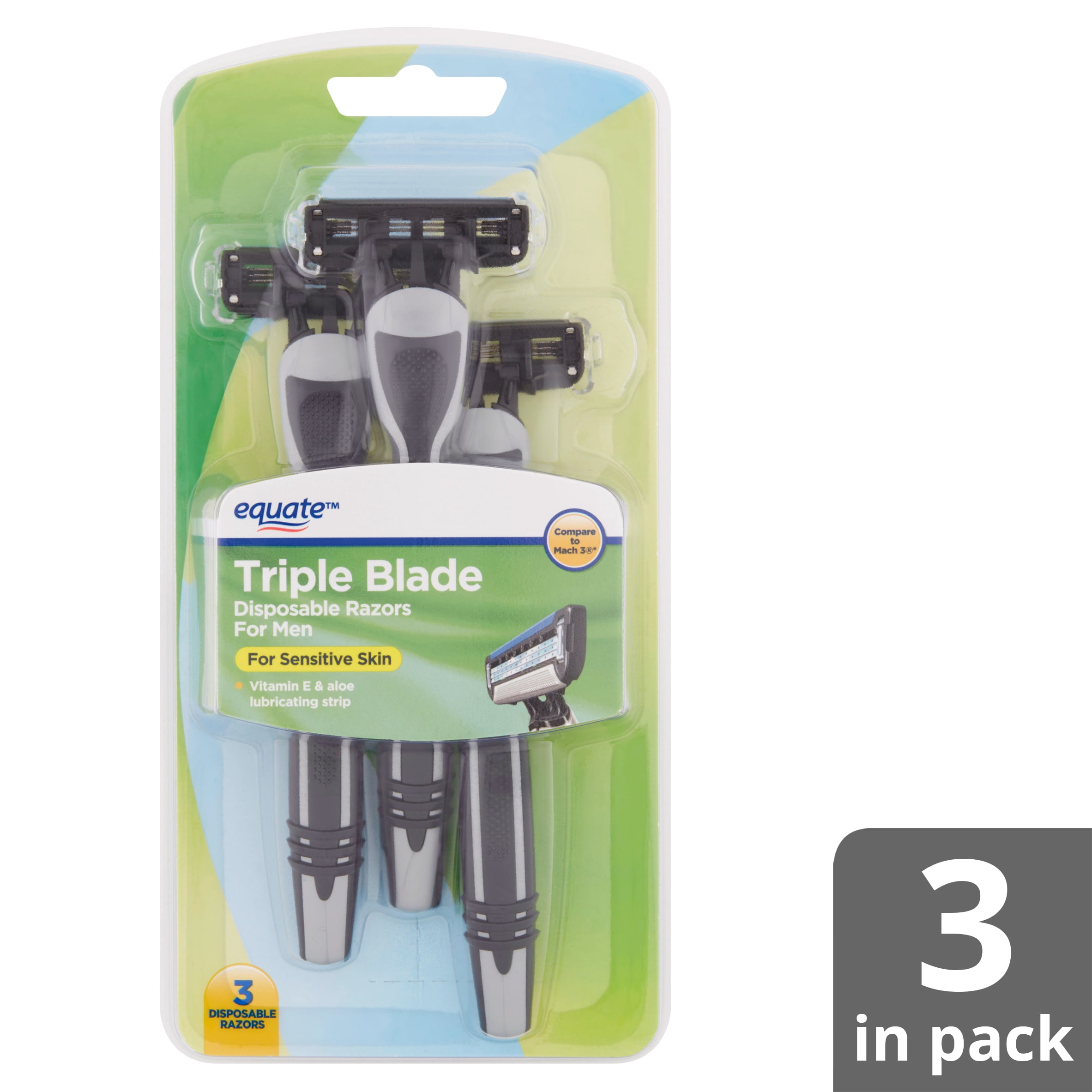 Equate Triple Blade Disposable Razors for Men, 3 count