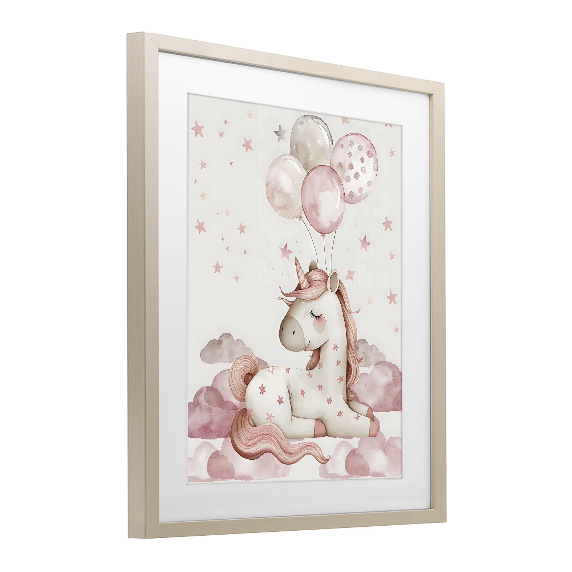 Stupell Industries Pink Unicorn with Balloons Birch Framed Print Under Glass, design by LSR Design Studio
