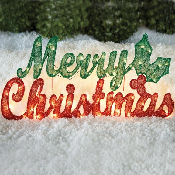 3 Ft Pre-Lit Merry Christmas Outdoor Sign (50 LED Warm Lights)