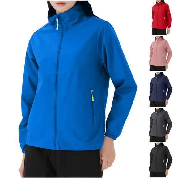 Lovskoo Women's Rain Jacket Technical Casual Waterproof Windbreaker Outdoor Couples Thin Jacket Lapel Zipper Loose Soft Top Long Sleeve Hooded Coat/Jacket Black