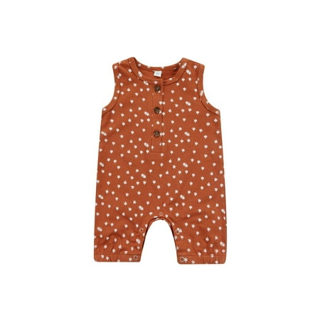 

Nokpsedcb Newborn Baby Sleeveless Romper Floral Print Round Neck Button Simple Playsuit Home Outdoor Wear Bodysuit Caramel Color 12-18 Months