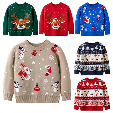 

KYAIGUO Toddler Kids Christmas Sweater for Girls Boys Fall Winter Cartoon Crewneck Blouse Tops 2-9T Soft Stretch Jumper Knit Sweater Pullover Long Sleeve Sweatshirts