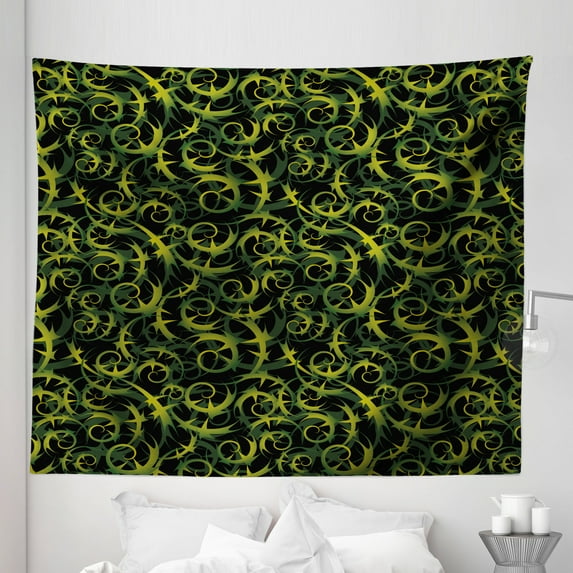 Vines Tapestry, Rhythmic Abstract Ivy Grape Leaves Print in Dark Tones, Fabric Wall Hanging Decor for Bedroom Living Room Dorm, 5 Sizes, Olive Green Dark Green, by Ambesonne
