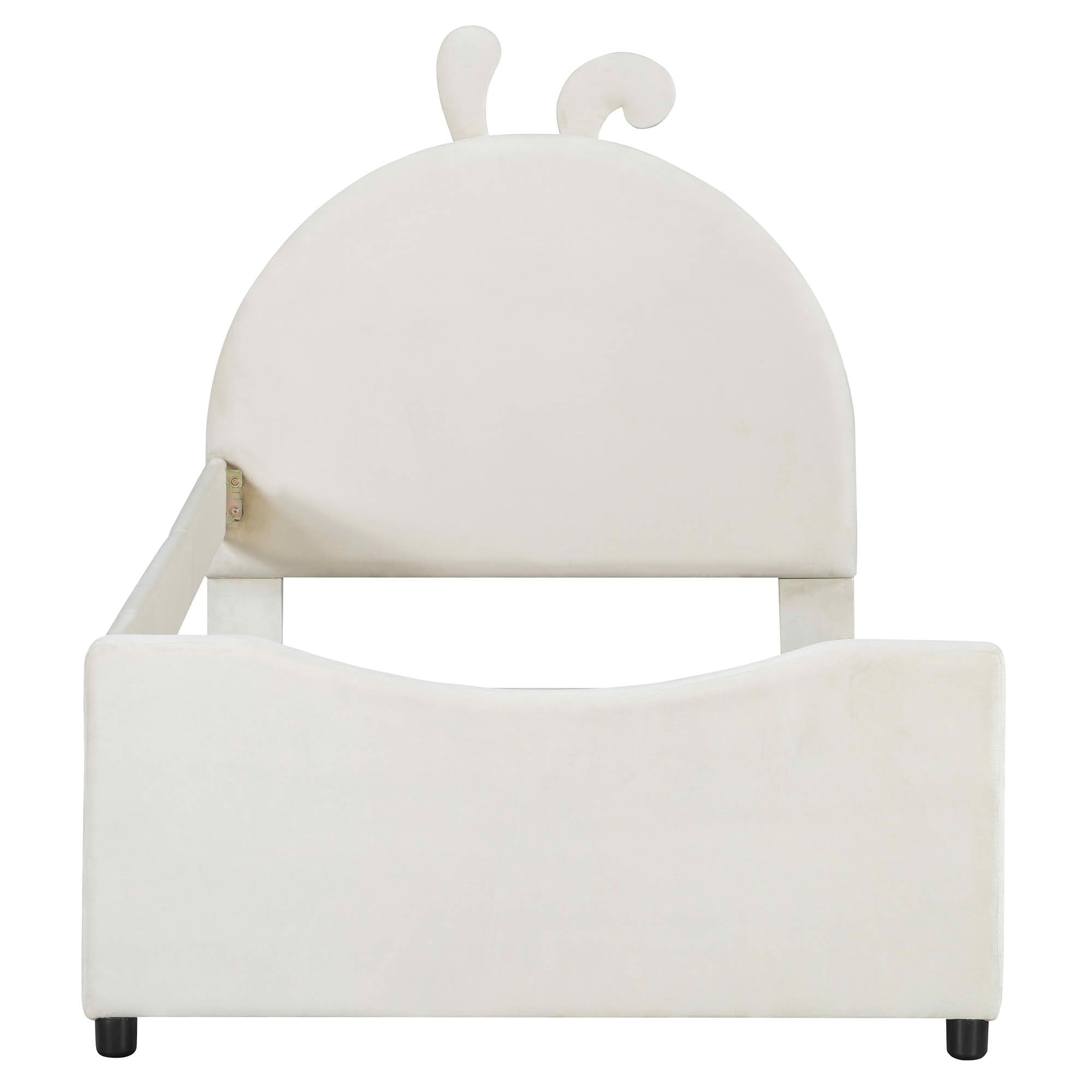 MAYEERTY Twin Size Daybed with Rabbit Ear Headboard, Lively Color Upholstered Kids Bed