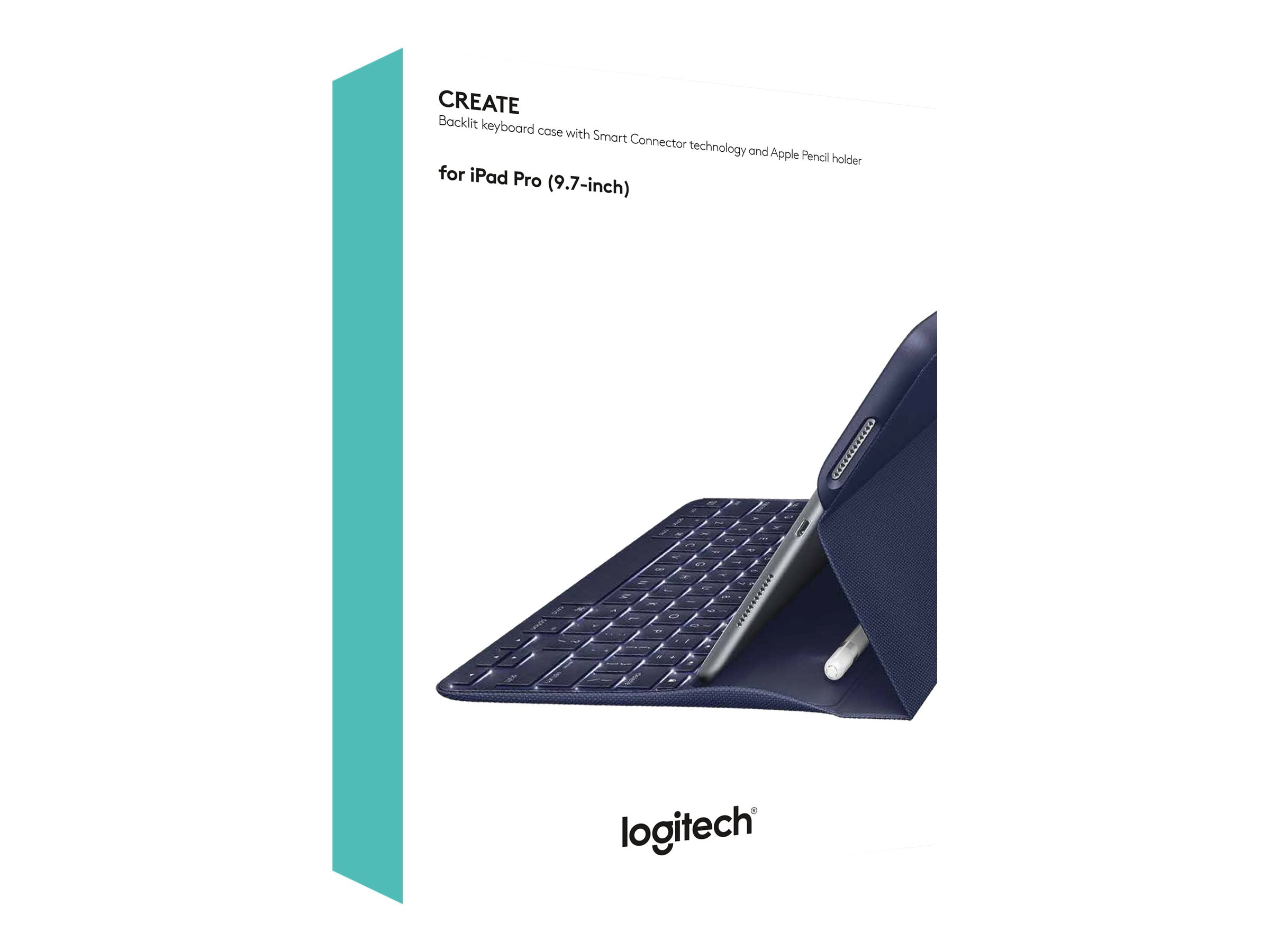 Logitech CREATE   Keyboard and folio case   backlit   Apple Smart connector    blue keyboard, blue case   for Apple .9 inch iPad Pro 1st generation,