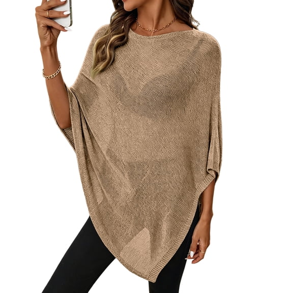 Lumtrix Women Sheer Mesh Poncho Top Lightweight See Through Shrug Shawl Beach Cover Up for Bikini and Summer Wear Khaki One Size
