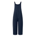 thumbnail image 5 of Women Casual Loose Wide Leg Jumpsuits Long Bib Pants Cotton Overalls with Pockets Blue 3XL, 5 of 5