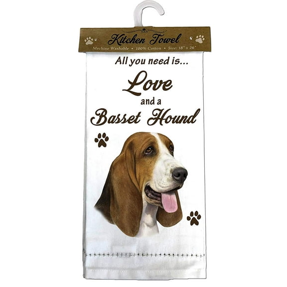 E&S Pets 700-2 Basset Hound Kitchen Towel, Off-white