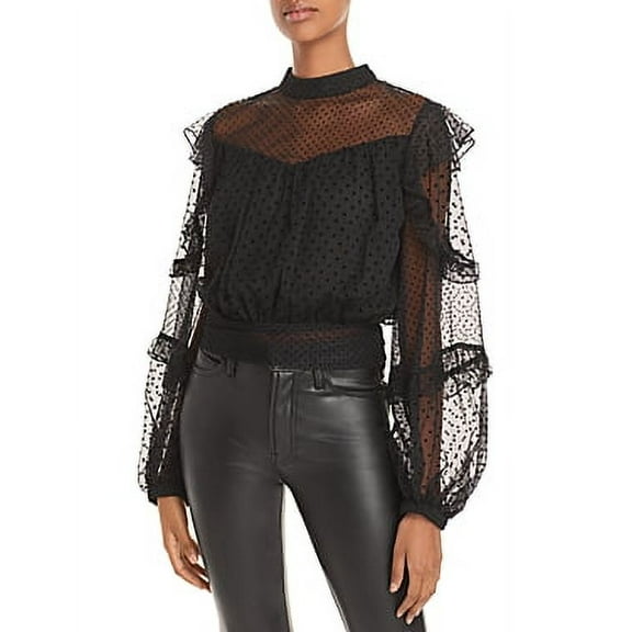 Bardot BLACK Women's Matteus Flocked Semi Sheer Dot Blouse, US 6/Small