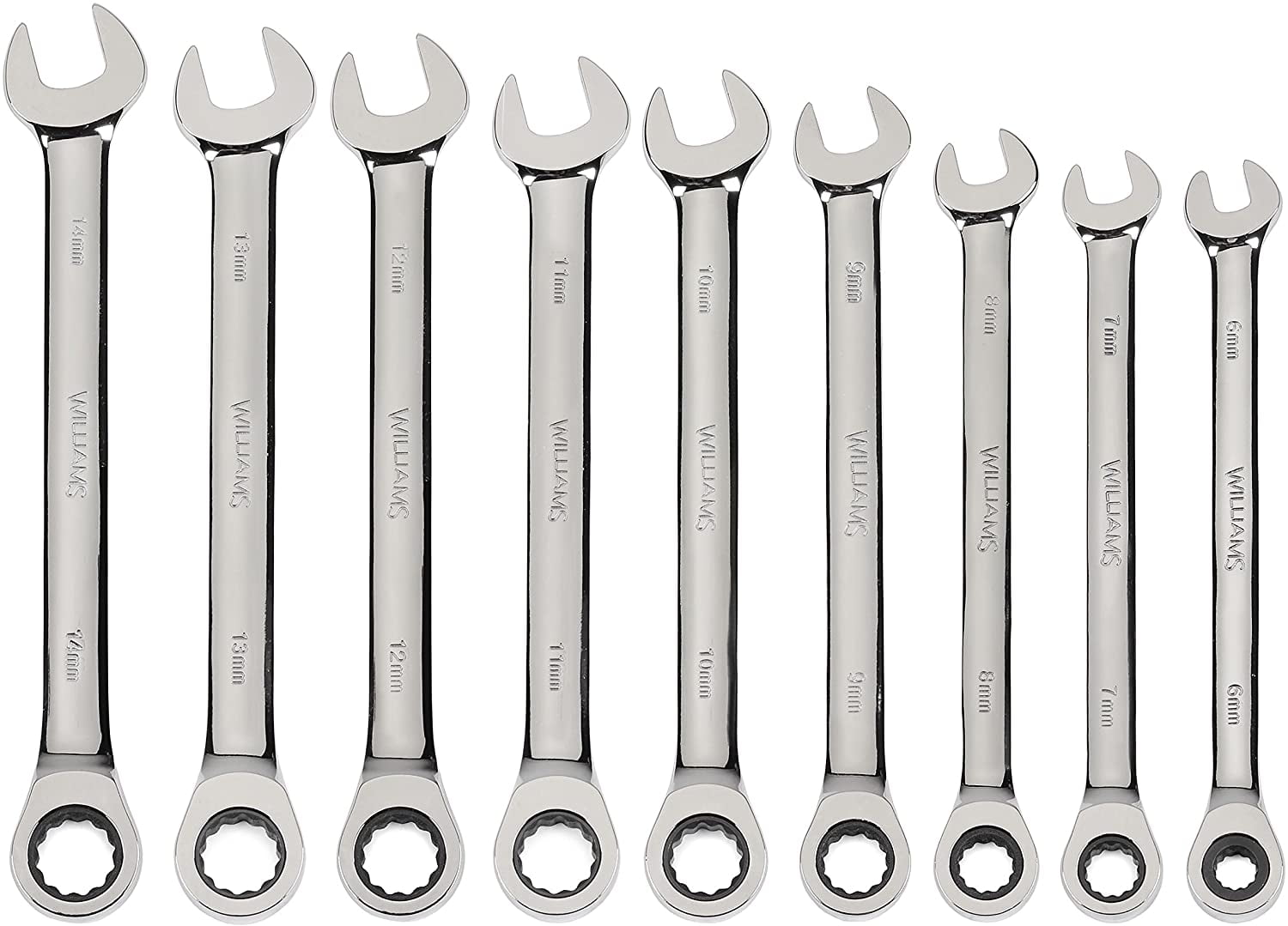 9-Piece 14 mm 6mm Williams MWS-1123NRC Combo Ratcheting Wrench Set