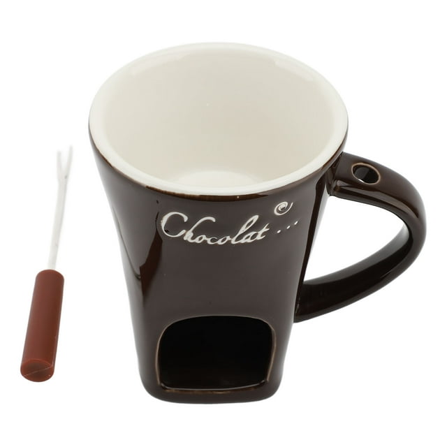 JUEGO DE CALENTADOR DE MANTEQUILLE DE CERÁMICA, OLLA CALENTORA DE MANTEQUILLE DE GRAN RENDIMIENTO CON ASA Y TENEDOR PARA USO EN LA COCINA DE CHOCOLOGO O QUESO