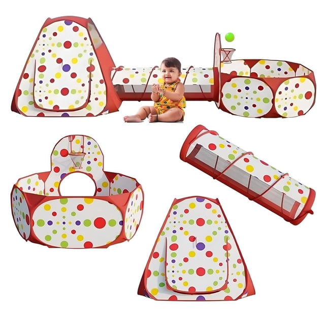 Casa de Campaña, Túnel y Alberca de Pelotas, Juguete 3 en 1, Tienda de Campaña con Alberca de Pelotas (Pelotas no incluidas), Para Niñas y Niños, Plegable Ligero y Portátil (Color Rojo)