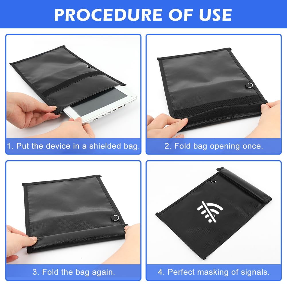 4 Pack Faraday Bags for Laptop Phone Car Key Tablet, 4 Sizes EMP Proof Faraday Bags Waterproof Faraday Cage Device Signal Proof Faraday Blocker Pouch for Anti Theft Anti Tracking (Black)